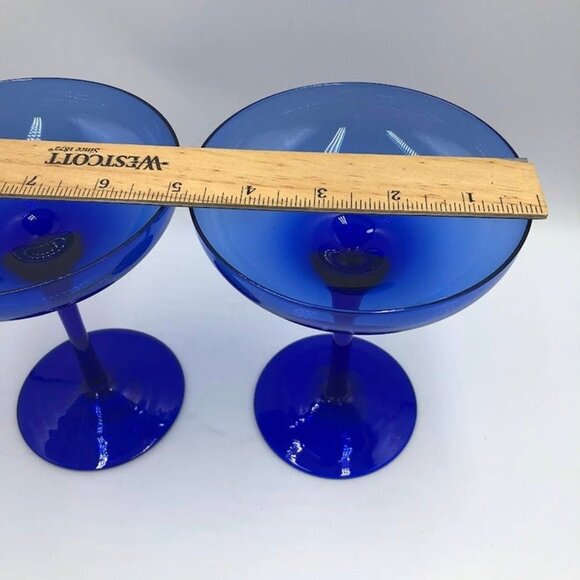 Z Gallerie Set of 2 Cobalt Blue Glass Margarita Glasses Drinkware Barware - Picture 11 of 11